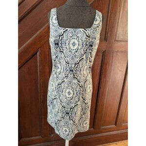 Jones New York Signature Stretch Square Neck Dress Size 10 Navy & White